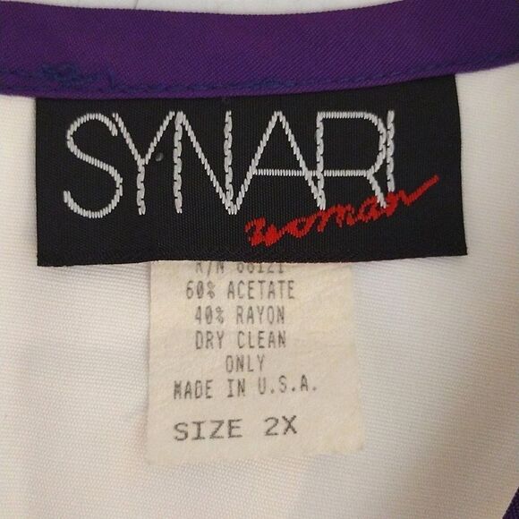 VTG 80s USA White Colorful Abstract Trim Rayon Blouse Plussize 2XL - Picture 11 of 13